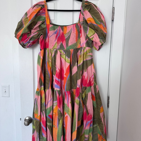 Farm Rio Embroidered Tropical Puff Sleeve Midi Dress – NWT – $320 Retail - Picture 4 of 5